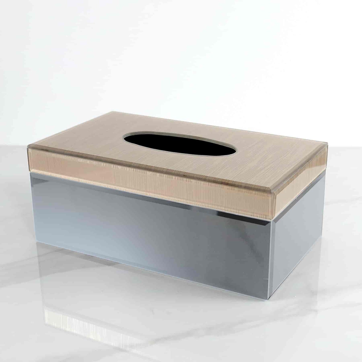 Boite à mouchoirs en miroir gris et or