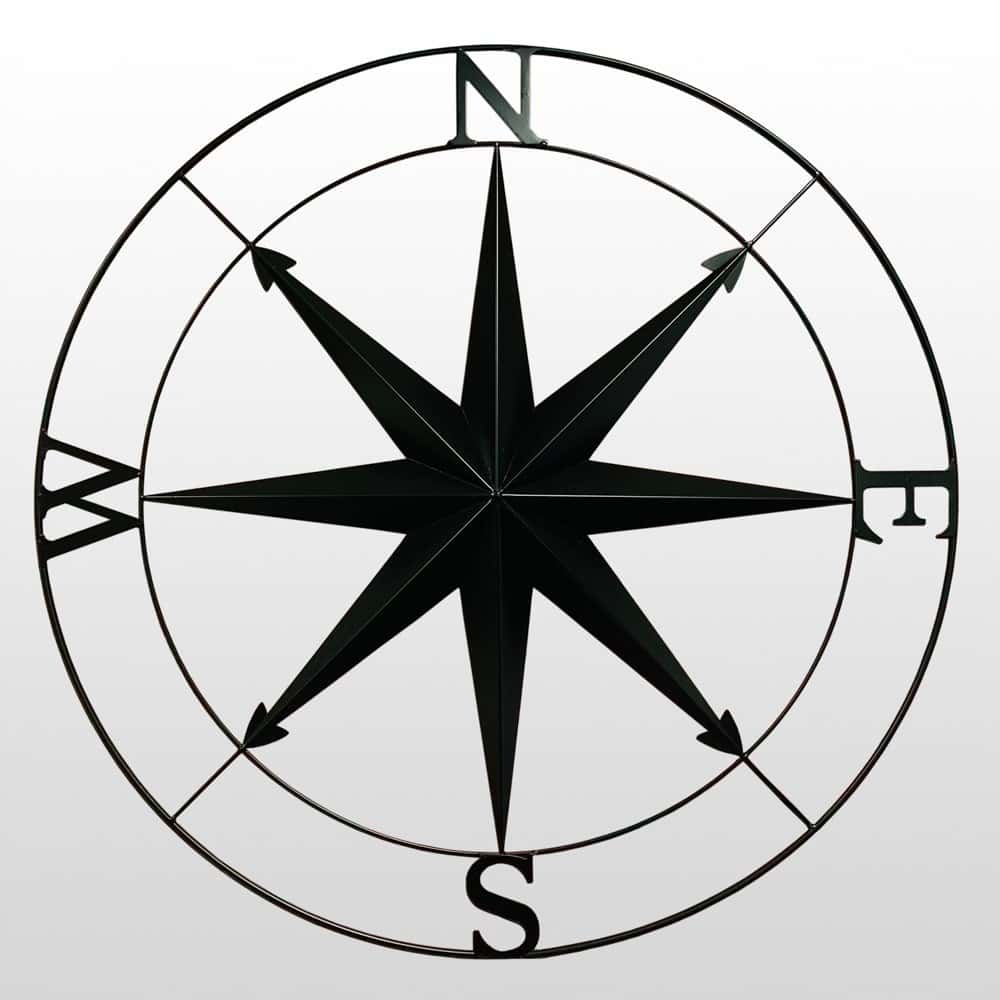 Rose des vents déco murale en métal noir