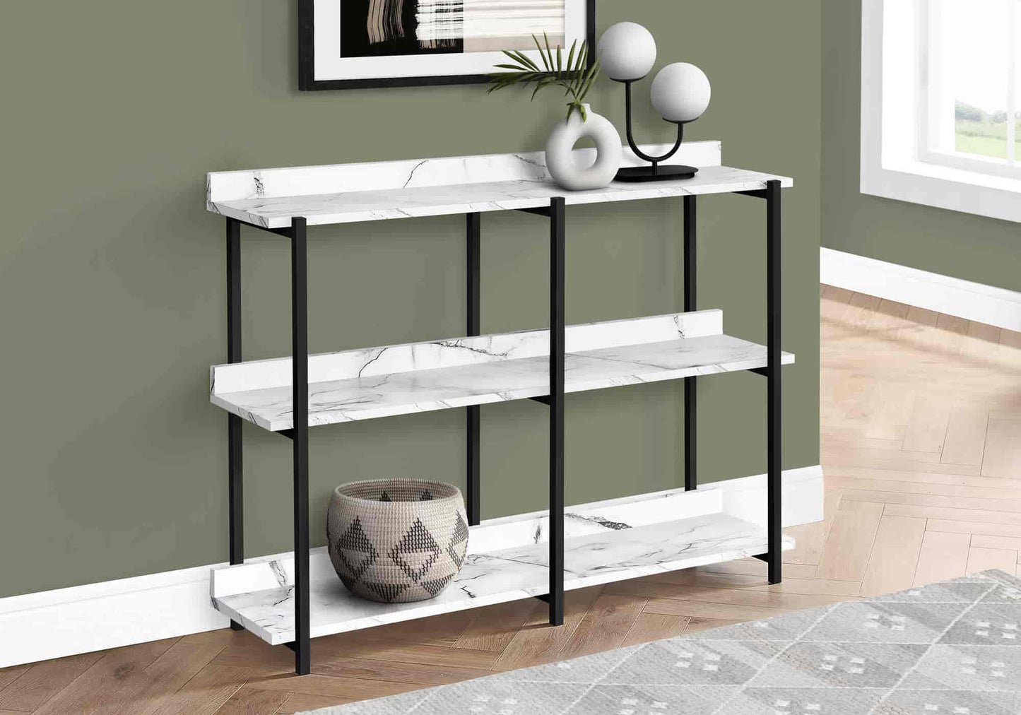 Table d'appoint console en faux marbre blanc
