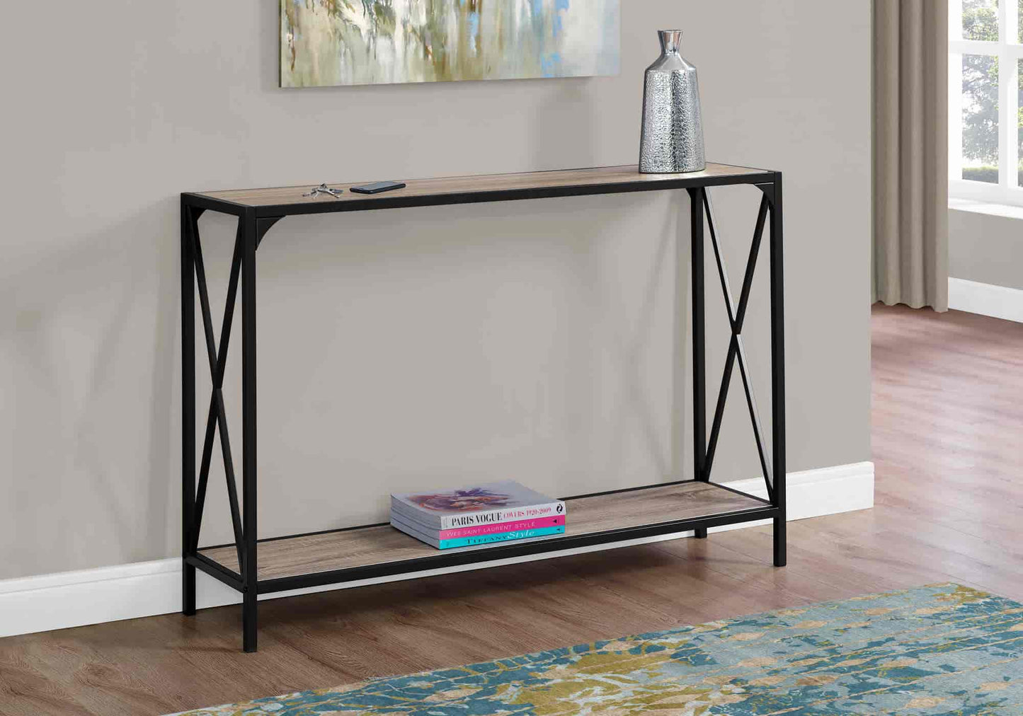 Table d'appoint taupe et métal noir