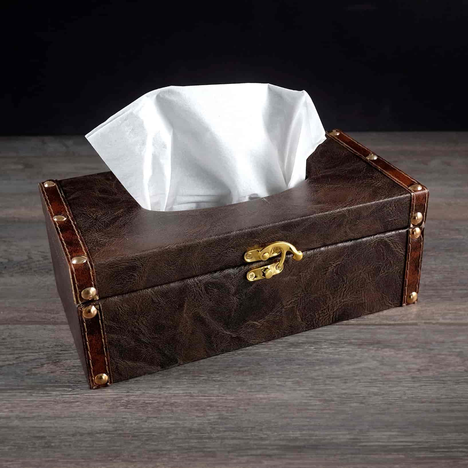 Boite à mouchoirs faux cuir brun