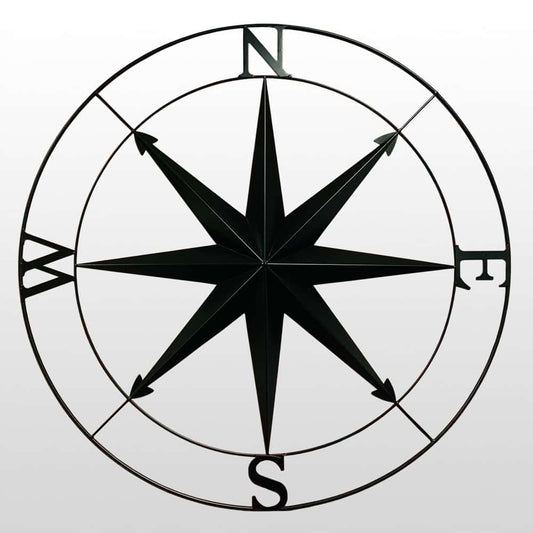Rose des vents déco murale en métal noir