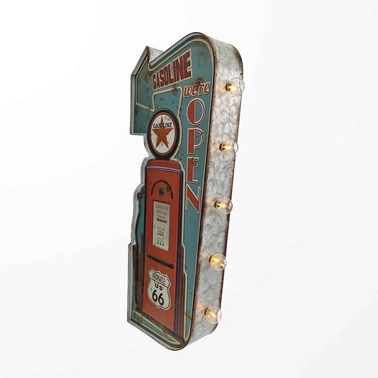 Enseigne lumineuse en métal gasoline route 66