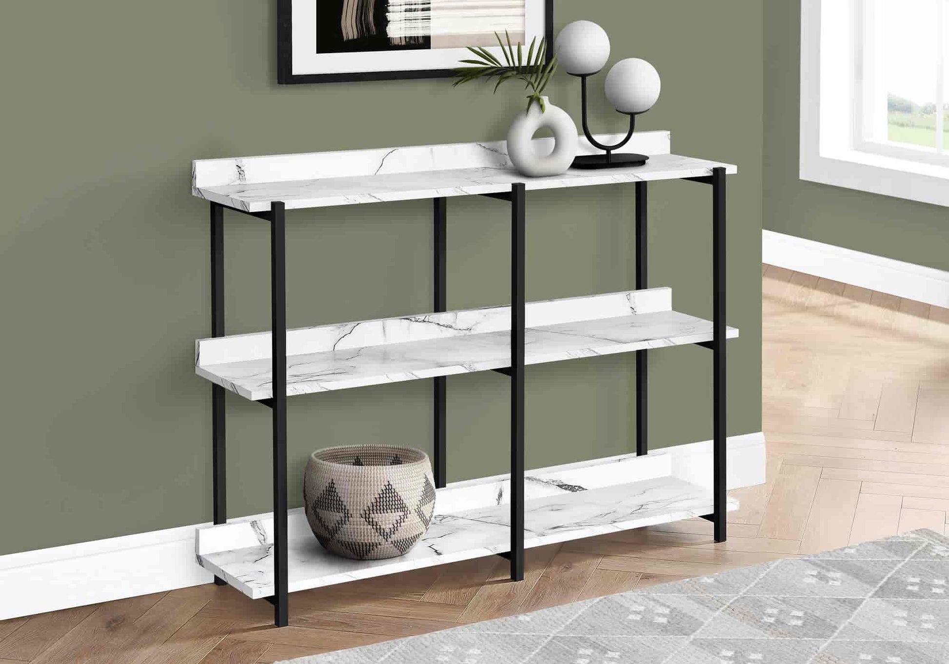 Table d'appoint console en faux marbre blanc